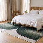 Absida Sage Arch Rug in a bedroom