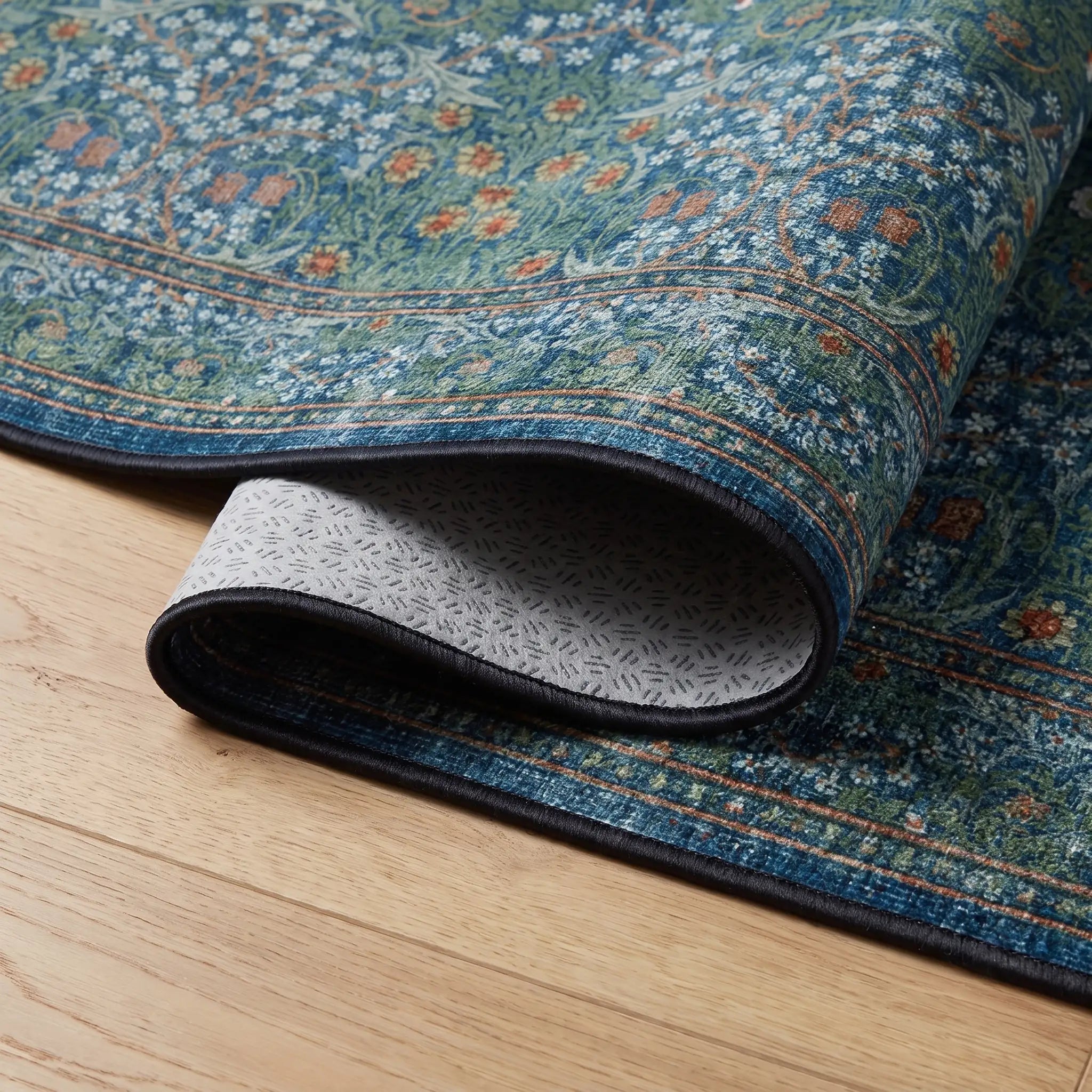 Blackthorn Navy Rug folded corner detail