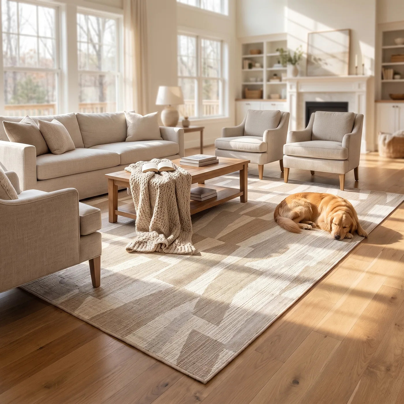 Enzo Beige & Ivory Striped Rug shown in a home