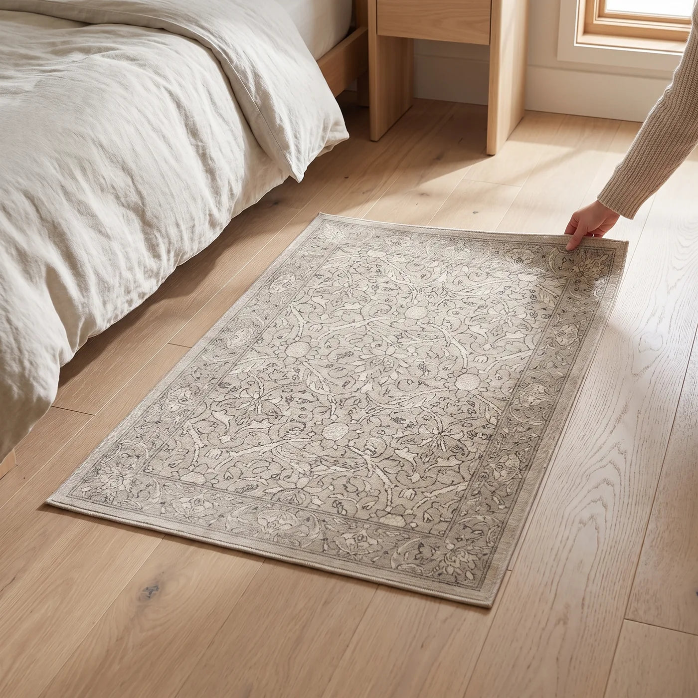 Montreal Natural Stone Floral Rug shown in a home