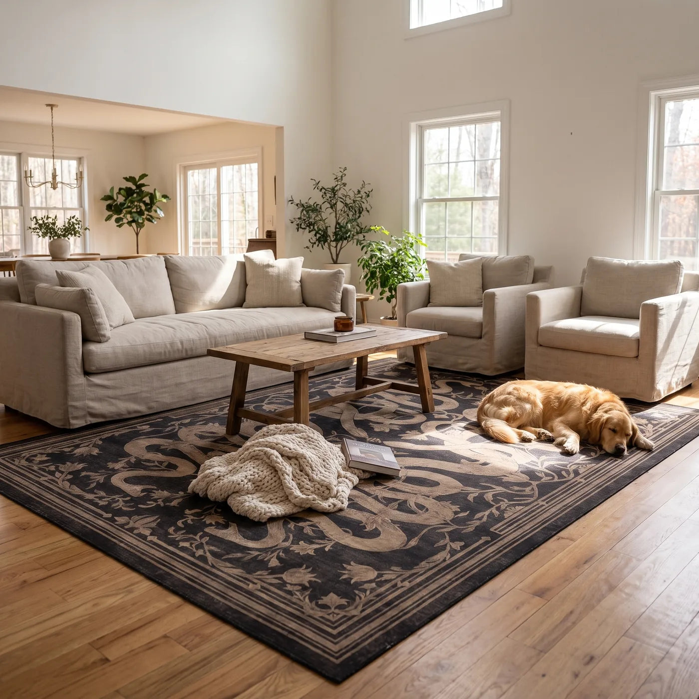 Sumaya Soft Black Serpent Rug shown in a home
