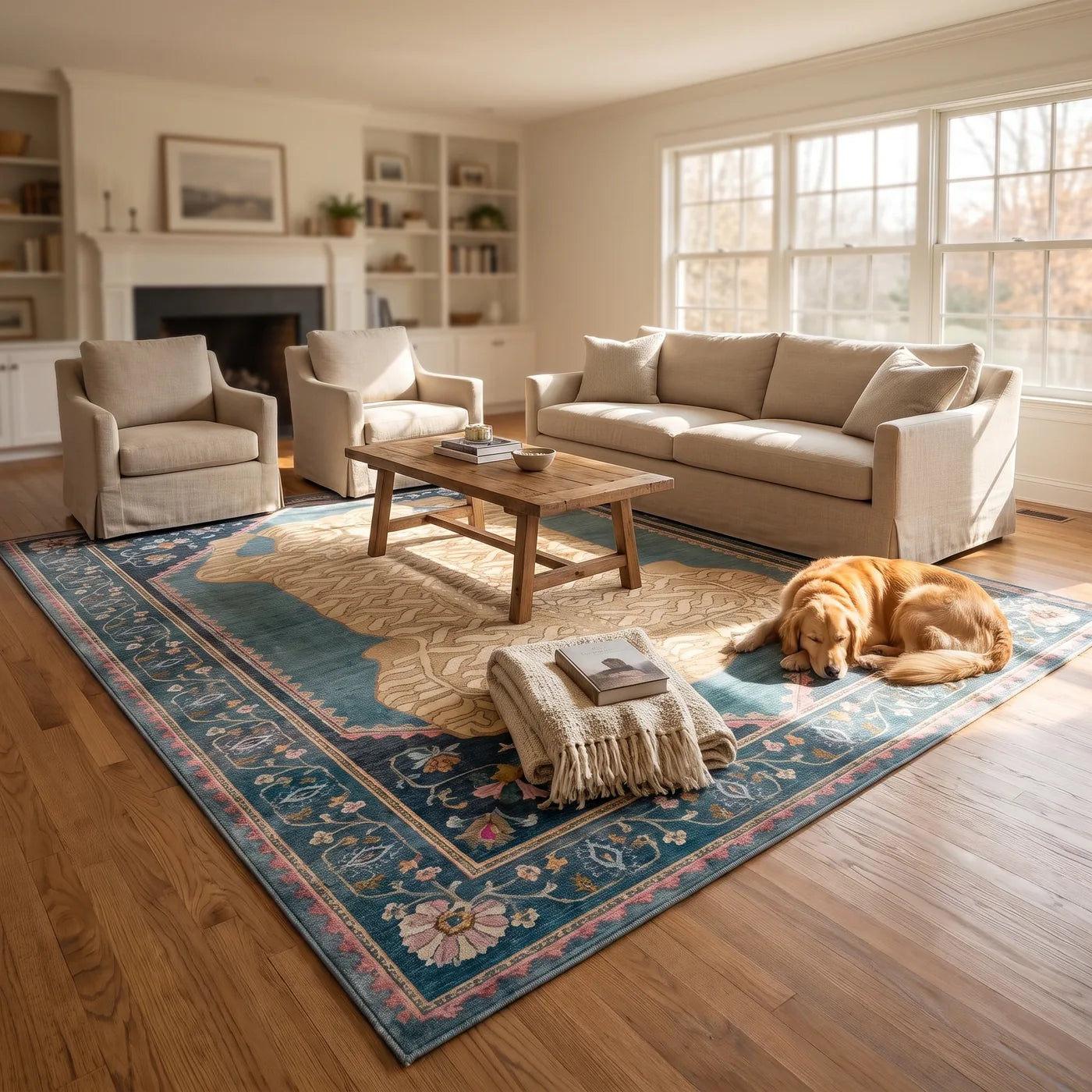 Tigris Blue Wildcat Rug shown in a home