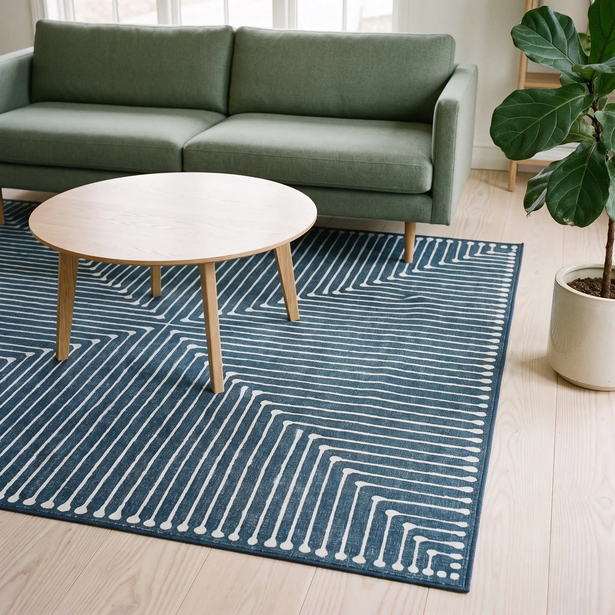 Inkdrop Lapis Blue Rug in a living room