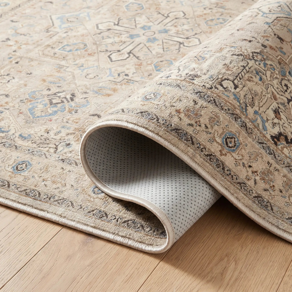 Kamran Ivory Opal Rug folded corner detail