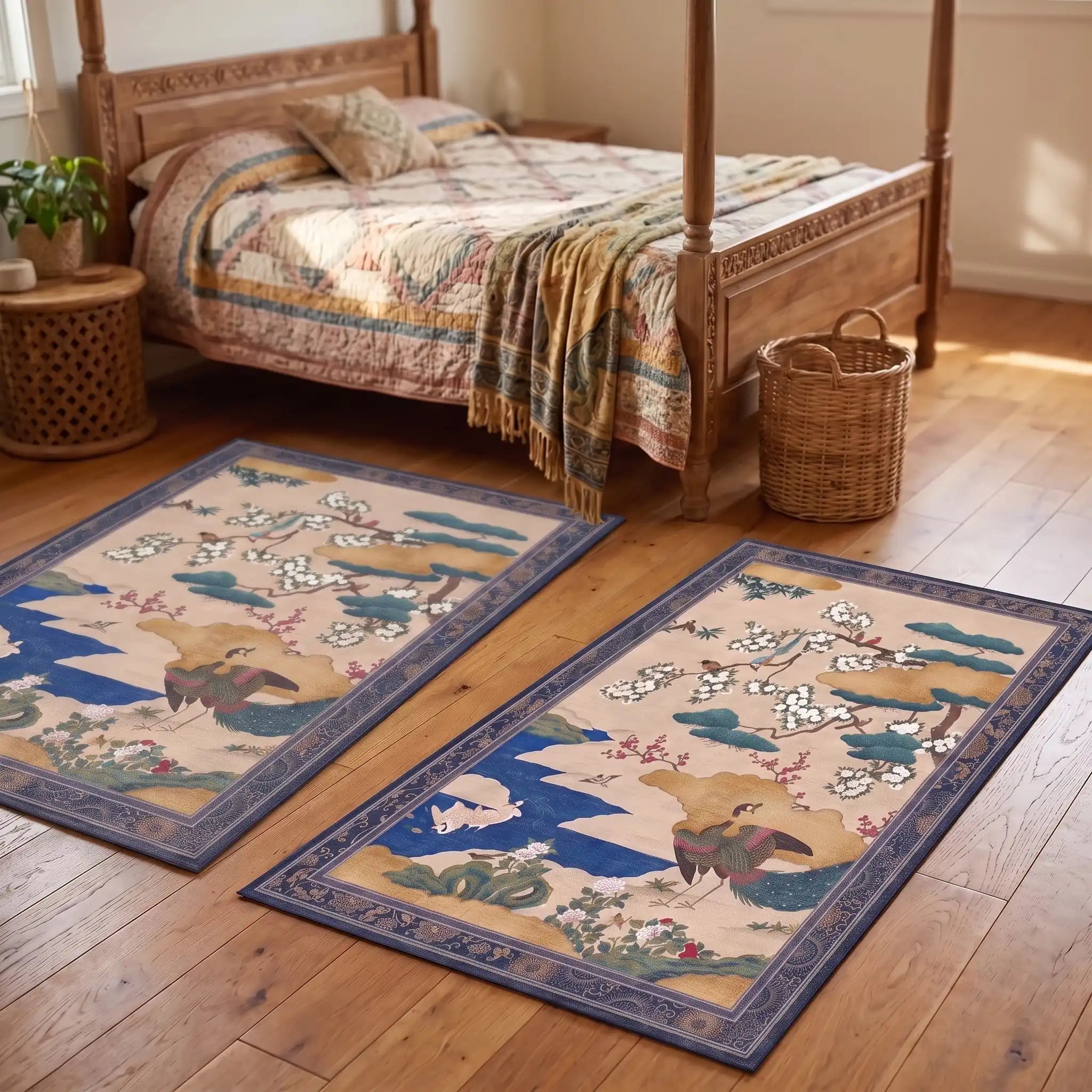 Kano Garden Blossom Rug in a bedroom