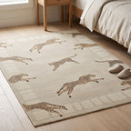 Leaping Cheetah Sand Rug in a bedroom