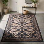 Sumaya Soft Black Serpent Rug in an entryway