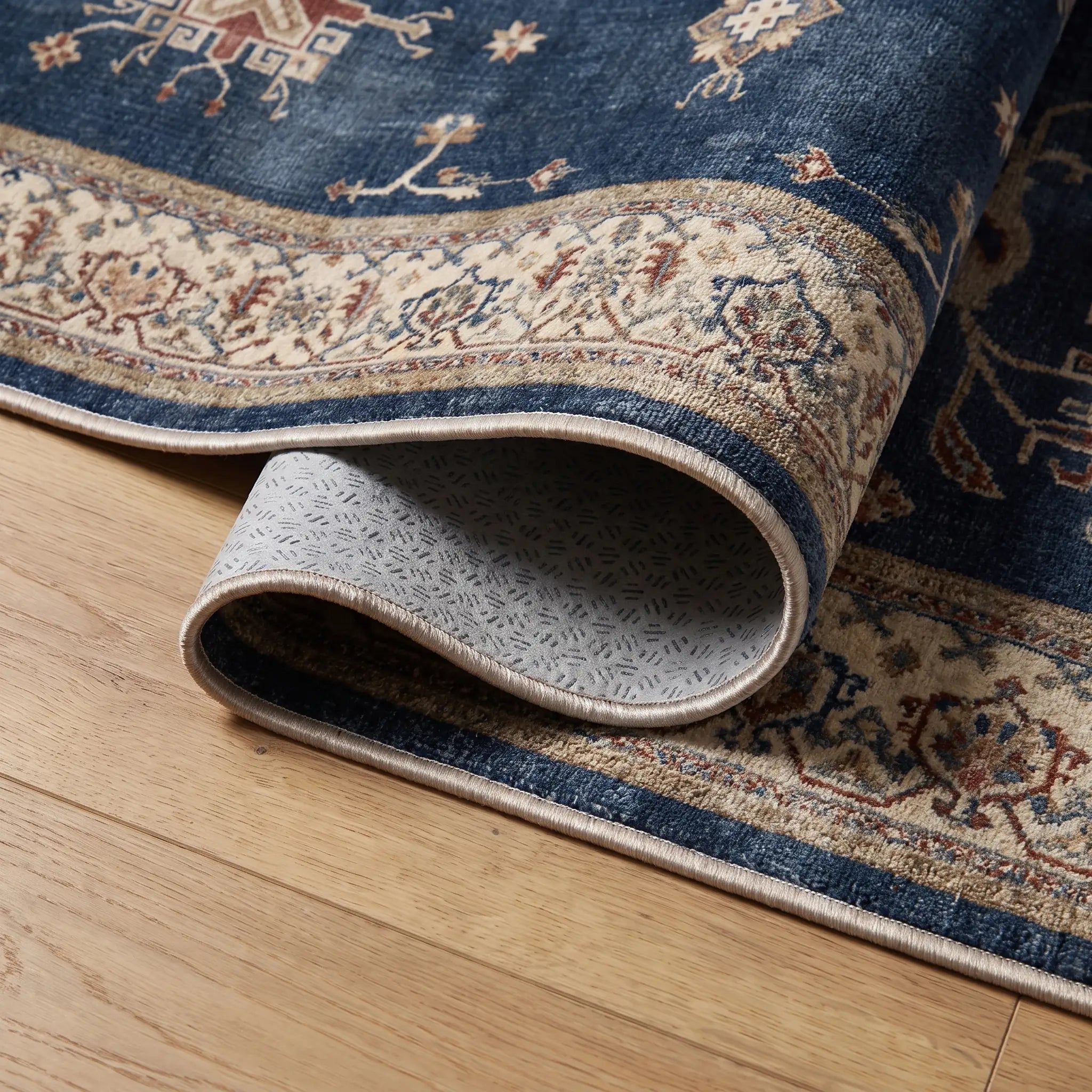 Verena Sapphire Blue Rug folded corner detail