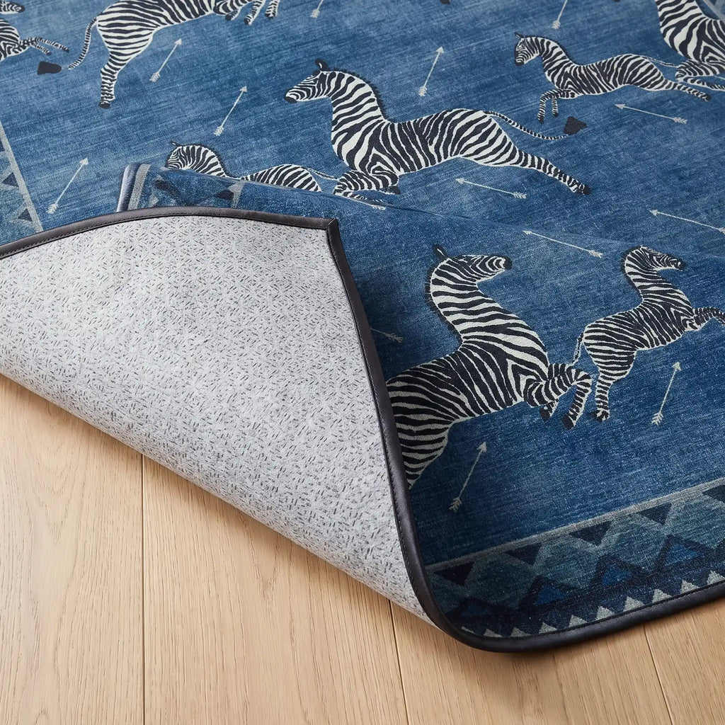 Zebras Blue Rug folded corner detail