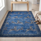 Zebras Blue Rug in an entryway